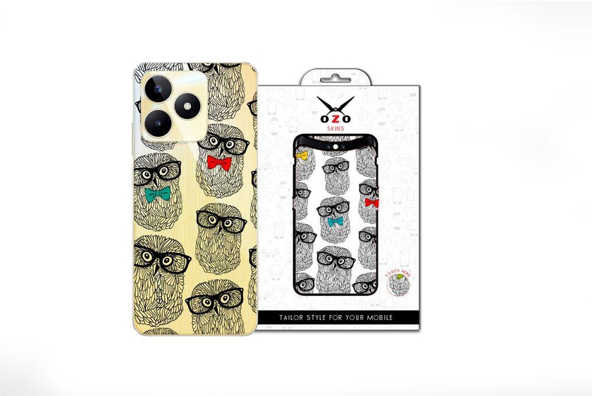 OZO Skins 2 Mobile Phone Cases Ray Skins Transparent Colorful Owl (SV513HSI) (Not For Black Phone) For Realme C53 1 Piece