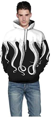 Men Pullover Hooded Sweatshirt 3D Graphic Print Pullover with Pocket (L)