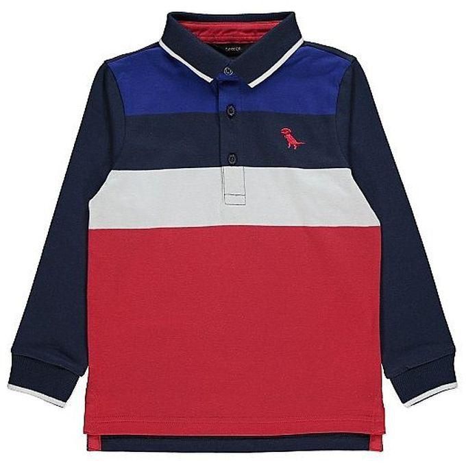 George Boys Long Sleeve Stripped Polo - Blue, White And Red