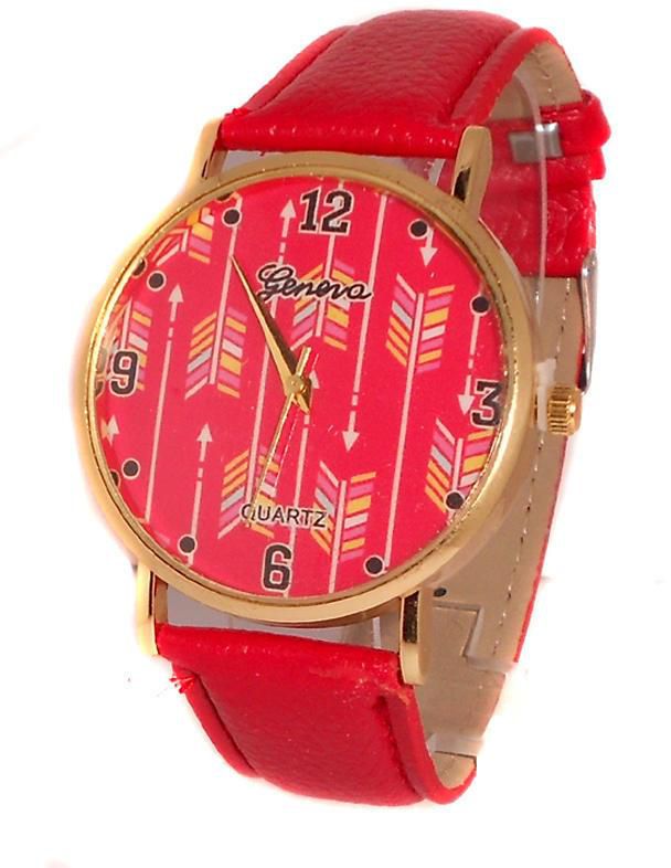 Geneva ARR-RE Leather Watch - Red