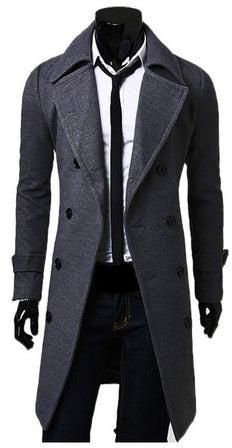 Fashion Men Solid Colour Long Sleeve Lapel Button Slim Fit Overcoat Coat Outwear Gray