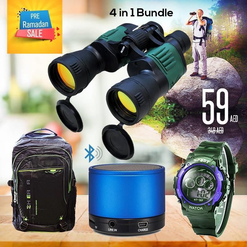 4 in 1 Bundle Offer! Binoculars, BackPack, Bluetooth Speaker, Digital Sport Watch.