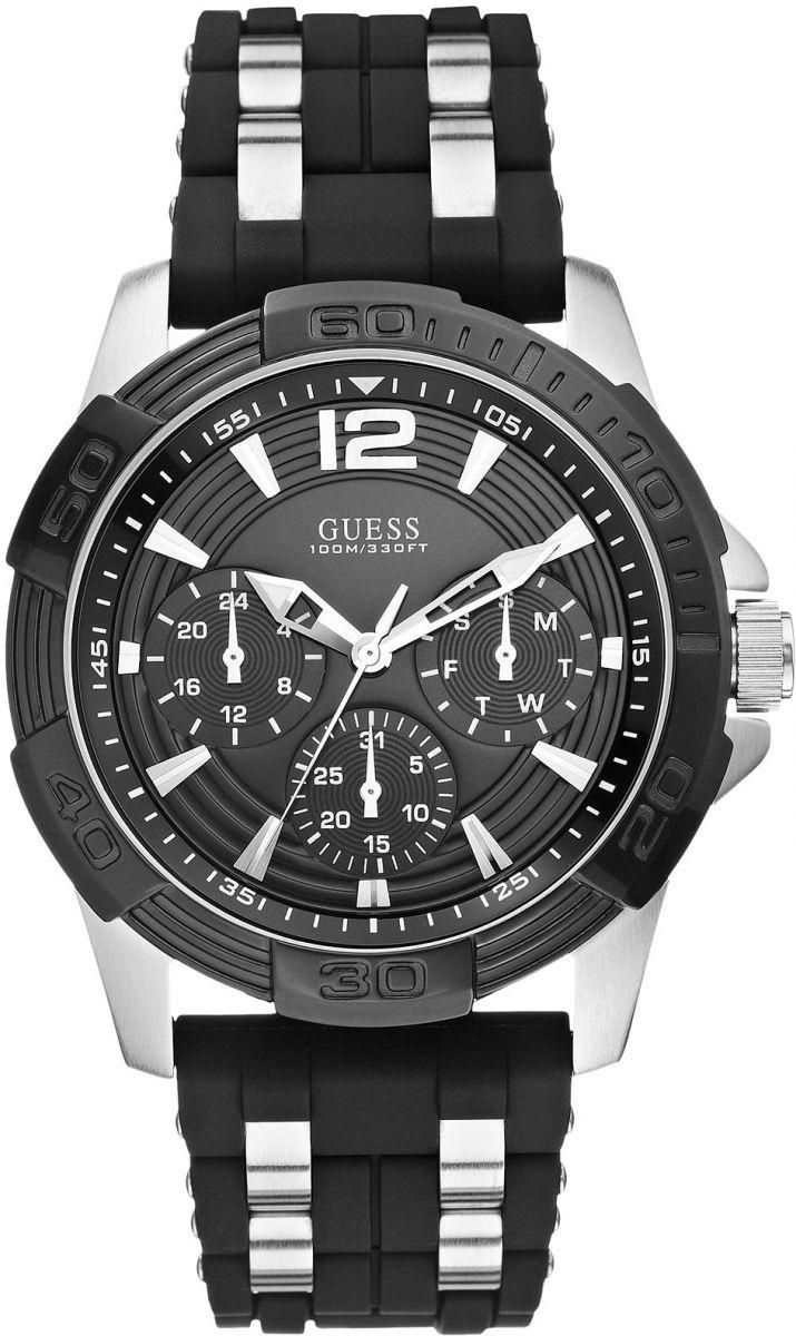 Guess Men's Black Dial Silicone Band Multifunction Watch - U0366G1