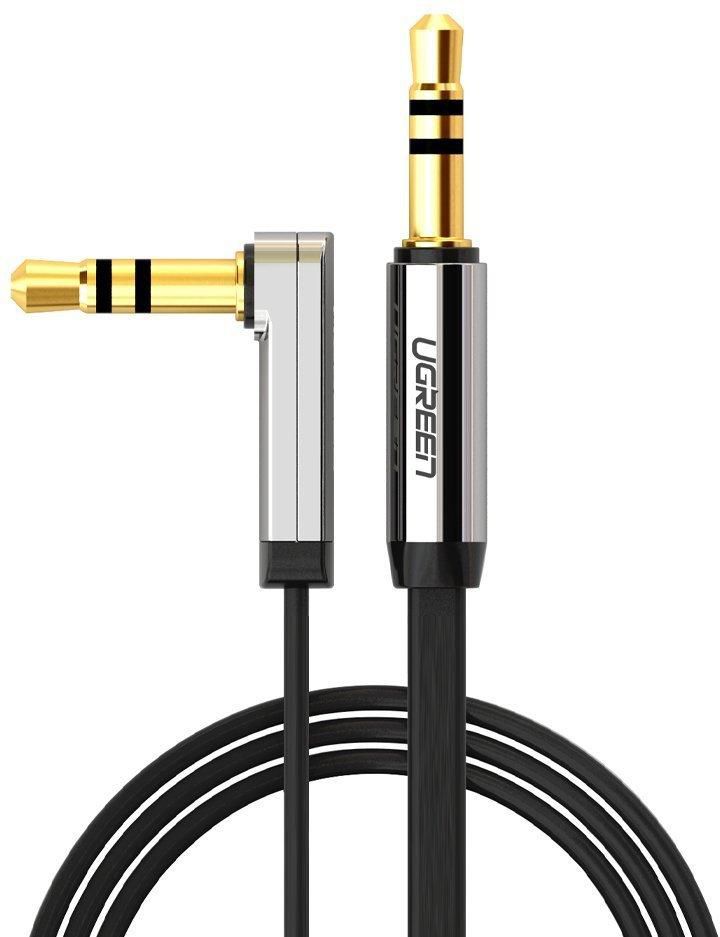 Ugreen Slim Thin 3.5 mm Audio Auxiliary Flat Cable 5 Metres Male to Male 90 Degree Right Angle - Black