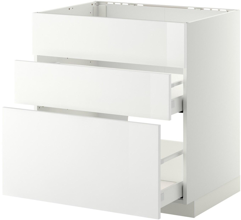 METOD / MAXIMERA Base cab f sink+3 fronts/2 drawers - white/Ringhult white 80x60 cm