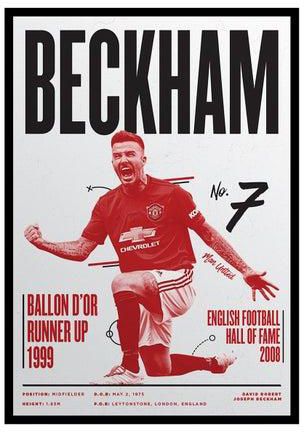 David Beckham Manchester United Football Poster Multicolour 30x40centimeter