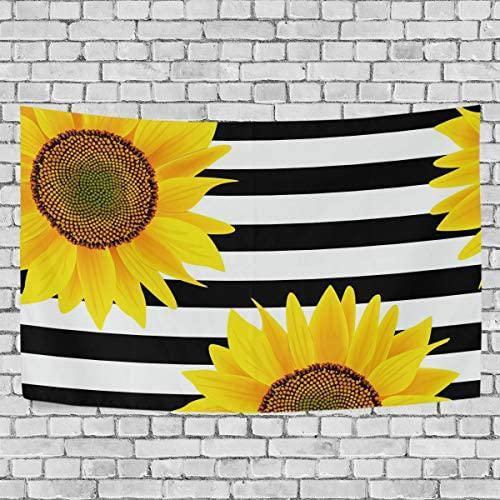 Retro Sunflower With Black White Stripes Tapestry, Customized 3D Home Decorative Wide Wall Hanging Carpet Blanket for Bedroom Living Room Dorm, 60" X 40"