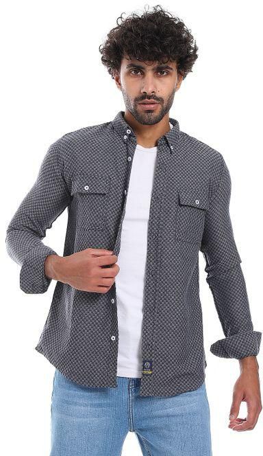 Pavone Classic Collar Self Pattern Shirt - Dark Grey