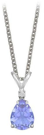 Pear Cut Created Tanzanite and Cubic Zirconia Pendant Necklace in Sterling Silver.1.02ct.tw