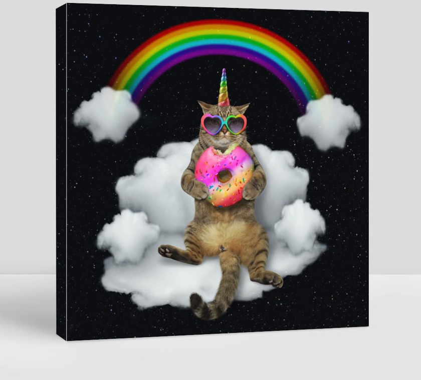 The Cat Unicorn in Sunglasses With a Color Donut