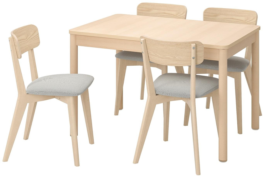 RÖNNINGE / LISABO Table and 4 chairs - birch ash/Tallmyra white/black 118/173 cm