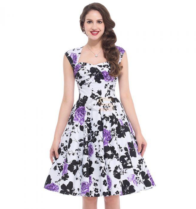 Belle Poque Sleeveless Bandeau Hollow Floral Print Dress Purple and Black Size XL
