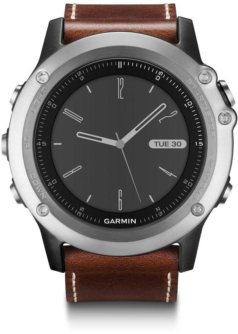 Garmin Fenix 3 Sapphire HRM Silver Leather Band Multisport Fitness GPS Watch Performer Bundle