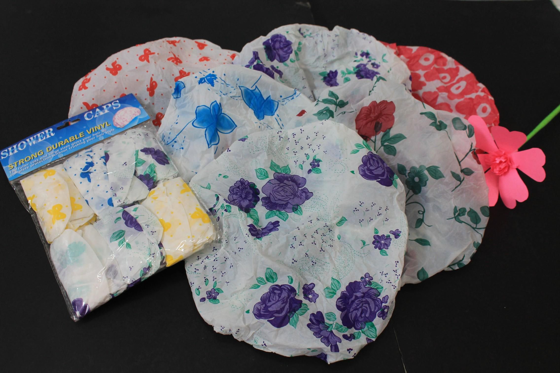 6 pcs Disposable Shower Cap with Flower Design for Bathing - Free Size