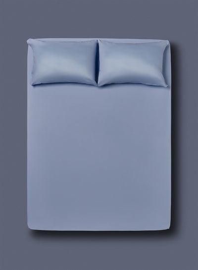 Fitted Bedsheet Set Queen Size 100% Cotton 500 TC Luxury Premium Quality Breathable And Soft 1 Bed Sheet And 2 Pillow Cases Porcelin Blue Color