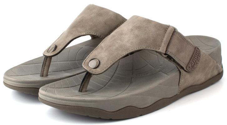 LARRIE Men T-Strap Flat Sandals - 8 Sizes (Olive)