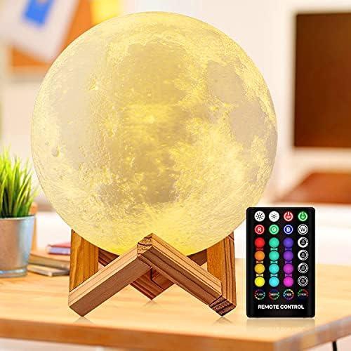 Moon Lamp 3D Printing 16 Colours Moon Light with Stand & Remote & Touch Control and USB Rechargeable (Diameter 12cm ), Best Gifts for Baby Kids Lover Birthday