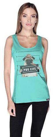 Creo Original Pug Life Scoop Neck Tank Top For Women - L, Green