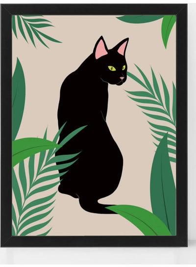 Black Cat Illustration Art Poster With Frame Multicolour 50x40cm