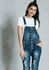 Button Front Ripped Denim Dungaree