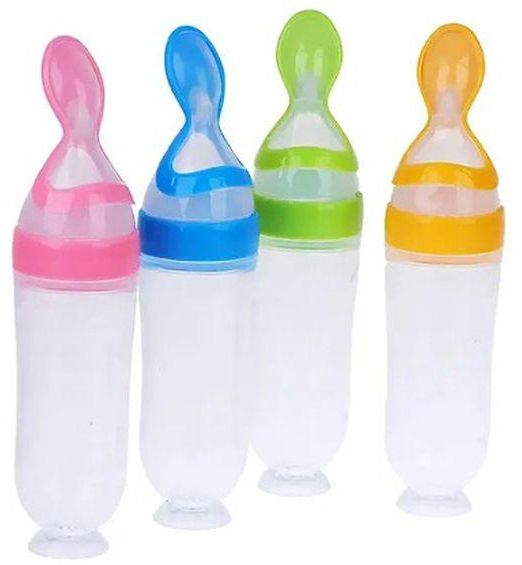 4-in-1 Silicone Baby Squeezing Spoon Feeding Bottle Feeder