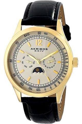 Akribos XXIV Retro Men's Champagne Dial Leather Band Watch - AK638YG