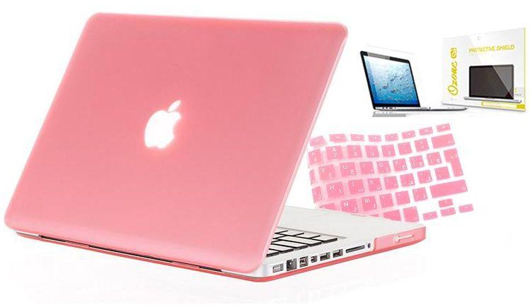 Macbook Pro 13 Inches Non Retina 3 In 1 Combo Of Case, Arabic Uk Keyboard & Ozone Screen Guard -  Pink
