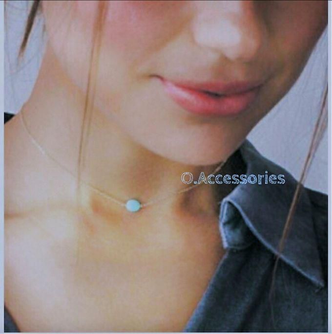 O Accessories Choker Necklace Silver Chain _turquoise Bead