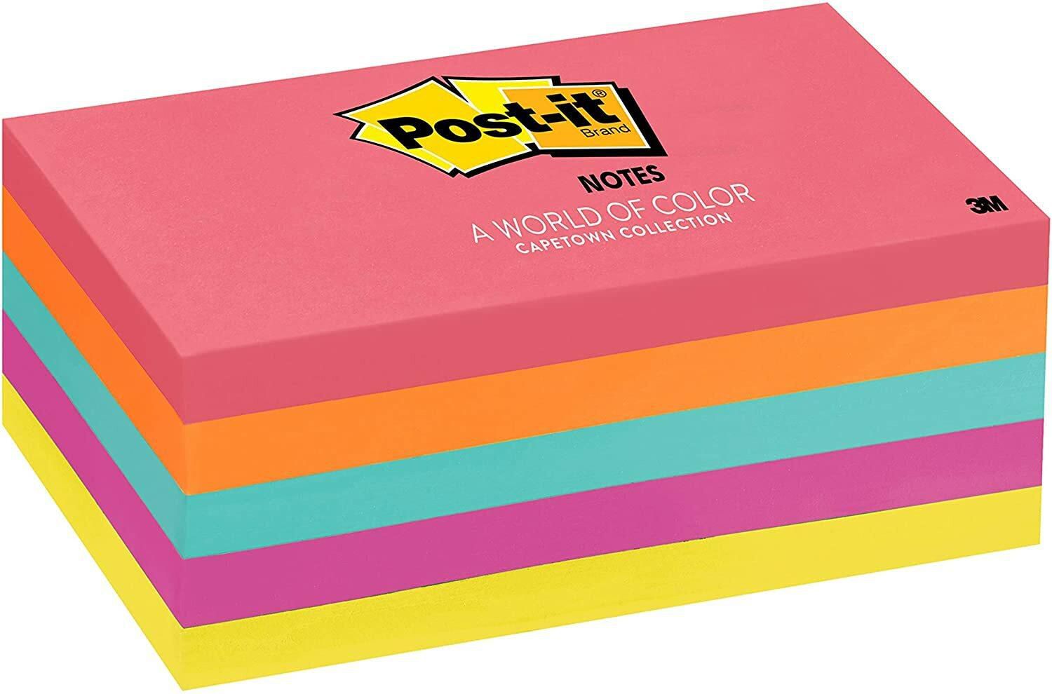 3M Post-It Notes, 3 In X 5 In, Cape Town Collection, 5 Pads/Pack (655-5Pk)