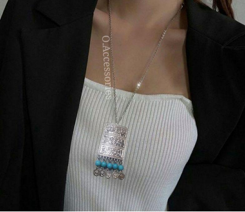 O Accessories Necklace Chain Silver _ Turquoise Stone Blue