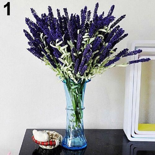 Bluelans Home Decoration Wedding Silk Flowers High Simulation 12 Heads Lavender Bouquet-Dark Purple