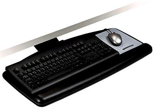 3M Keyboard Tray with Sturdy Wood Platform, Just Lift to Adjust Height and Tilt for Comfort, Swivels and Stores Under Desk, Includes Gel Wrist Rest and Precise Mouse Pad, 23" Track, Black (AKT90LE)