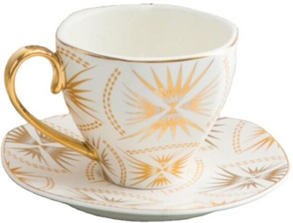 Ceramic Coffee Cup And Saucer White Color  Sets Porcelain Cups Gold Rim