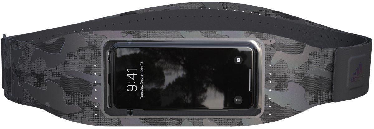 Adidas Originals Universal Sports Belt Phone Holder - Touchscreen Compatible, Adjustable Strap, Reflective Denim print, 3x pockets including a key pocket, Fits up to 6.5" Phone - Black