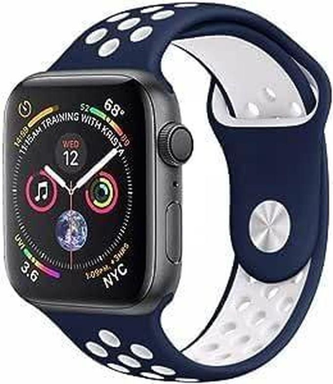 Sport Band Compatible With Apple Watch Band 42mm 44mm 45mm 49mm, Breathable Soft Silicone Replacement Strap Compatible With IWatch SE Series 8 7 6 5 4 3 2 1 (Blue & White)