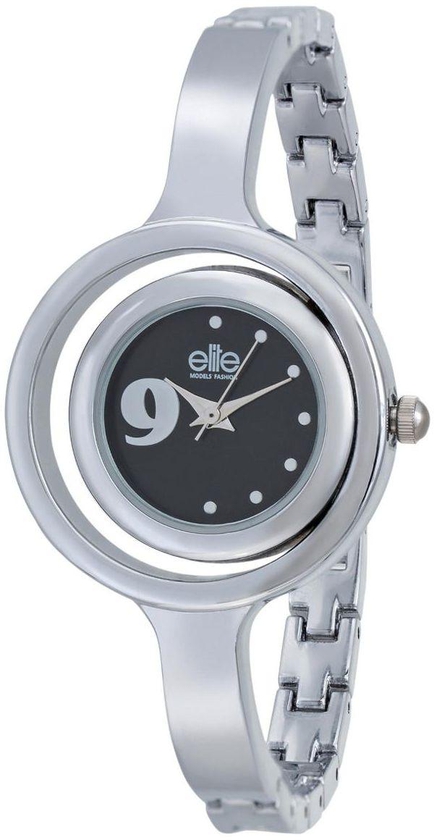 Elite Women's Black Dial Stainless Steel Band Watch - E53724/203