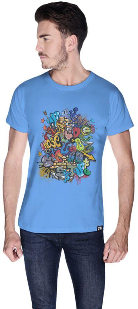 Creo Graffiti Retro T-Shirt For Men - L, Blue