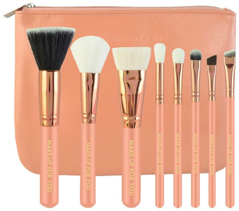 Professional Make-Up For You Peach Pink Makeup Brush 8pcs Set with Pouch