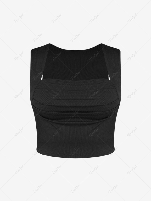 Plus Size Ribbed Ruched Solid Sleeveless Crop Top - 3xl