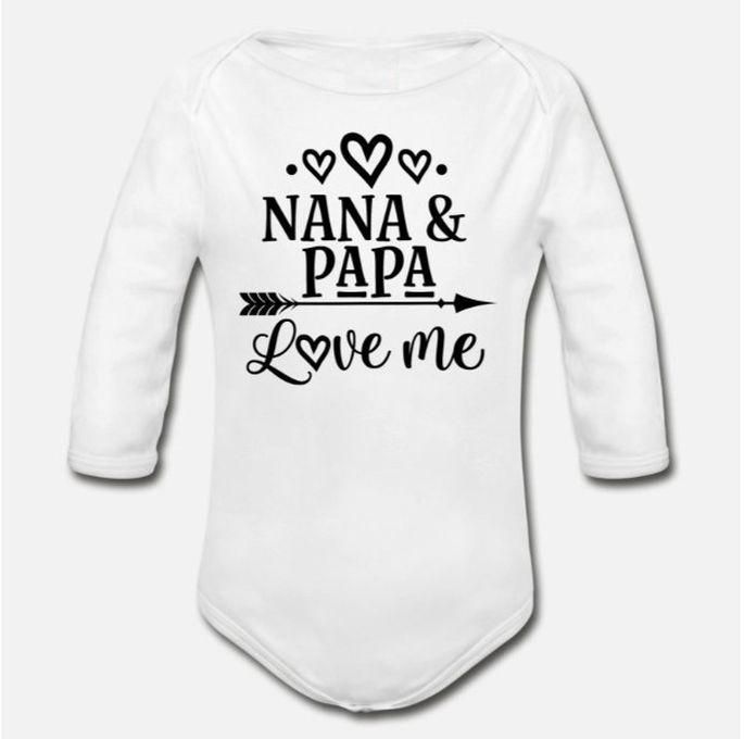 Nana And Papa Love Me Grandchild Organic Long Sleeve Baby Bodysuit
