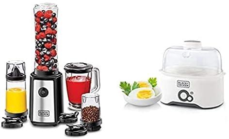 Black & Decker 300W 16 Piece 4-in-1 Personal Compact Sports Blender/Smoothie Maker with Citrus Juicer & Grinder Mill + 6 Piece Egg Cooker