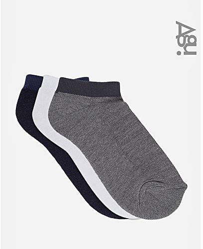 Agu Set Of 3 Liner Socks - White, Grey & Navy Blue