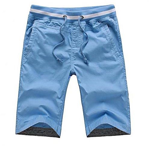 Fashion Elastic Waist Men Straight Shorts - Light Blue