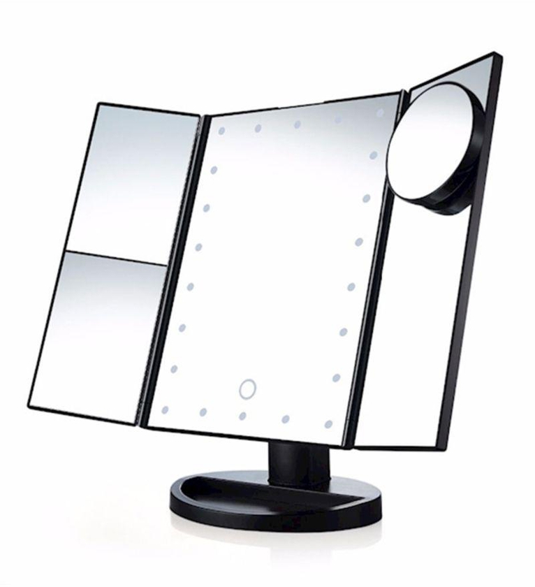 180 Degree Rotation Led Touch Screen Makeup Mirror Black/Silver