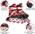 Adjustable Roller Skate Shoes LED Light Single Row 4-Wheels, Red