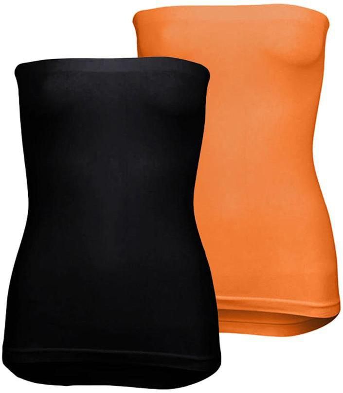 Silvy Set Of 2 Tube Tops For Women - Black / Orange, X-Large