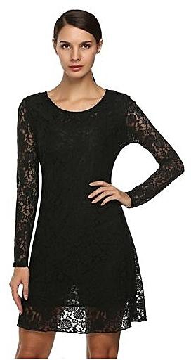 Sunweb FINEJO Fashion Sweet Floral Lace Round Neck Long Sleeve Casual Loose Dress