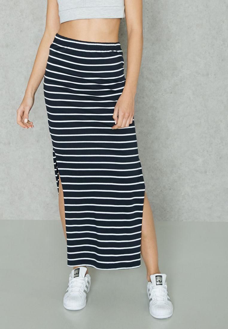 Side Slit Striped Skirt