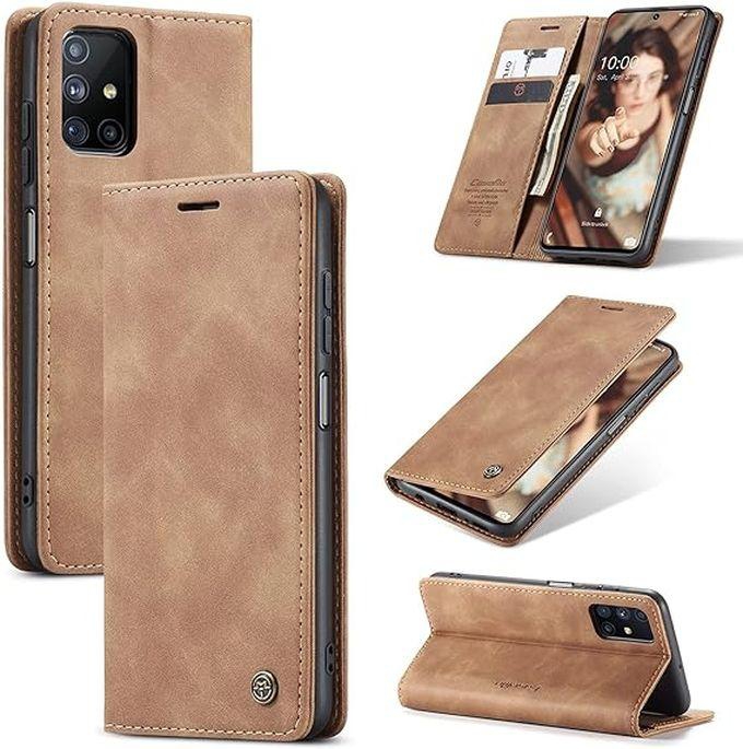 Compatible With Samsung Galaxy M51 Case Premium PU Leather Flip Case Magnetic Card Slot And Functional Holder Compatible With Samsung Galaxy M51 (Brown)