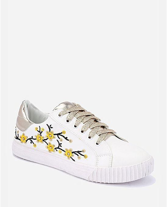 Varna Floral Golden Sneakers - White